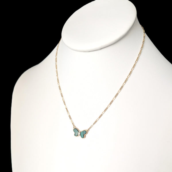 HAMMERMAN BROTHERS Diamond Malachite 14k Yellow Gold Butterfly Necklace Vintage 