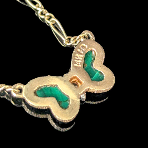 HAMMERMAN BROTHERS Diamond Malachite 14k Yellow Gold Butterfly Necklace Vintage  back
