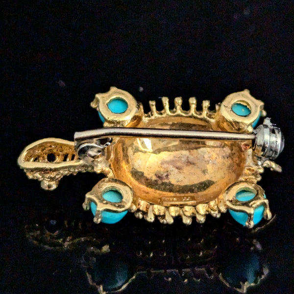 HAMMERMAN BROTHERS Turtle Brooch 18k Gold Sapphire Turquoise Enamel Vintage Gift
