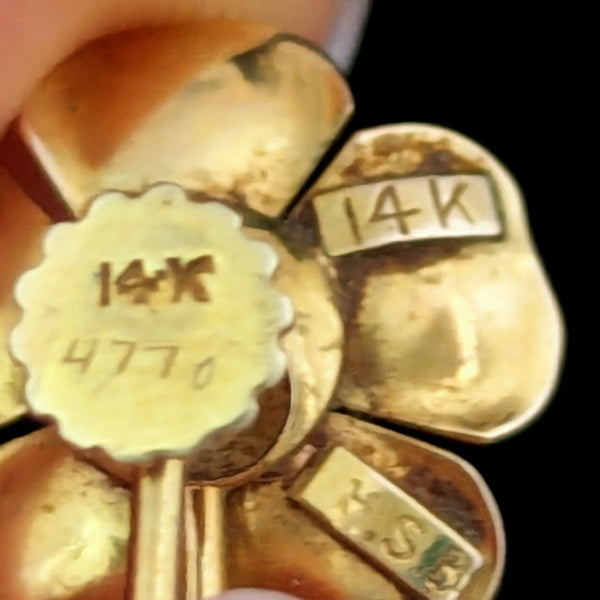 HARRY S. BICK Vintage Amethyst 14k Yellow Gold Non Pierced Earrings Wild Flowers 