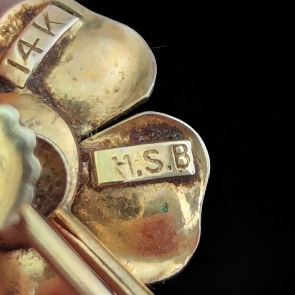 HARRY S. BICK Vintage Amethyst 14k Yellow Gold Non Pierced Earrings Wild Flowers 