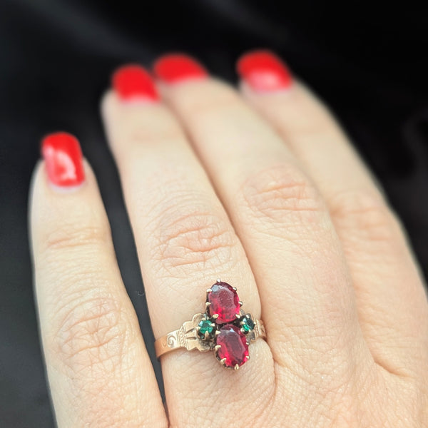 HEINTZ BROS Antique 10k Yellow Gold Paste Gemstone Ring Estate Early 1900s  HB Star maker's mark 