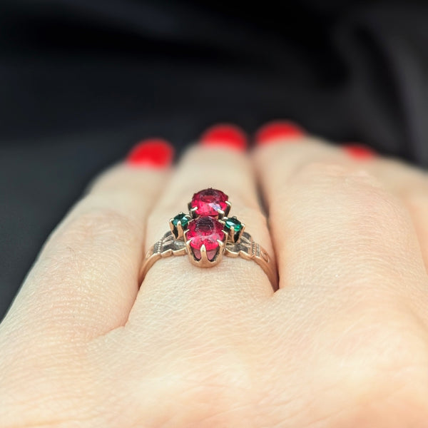 HEINTZ BROS Antique 10k Yellow Gold Paste Gemstone Ring Estate Early 1900s  HB Star maker's mark 