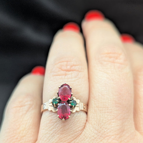 HEINTZ BROS Antique 10k Yellow Gold Paste Gemstone Ring Estate Early 1900s  HB Star maker's mark 