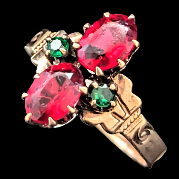 HEINTZ BROS Antique 10k Yellow Gold Paste Gemstone Ring Estate Early 1900s  HB Star maker's mark 