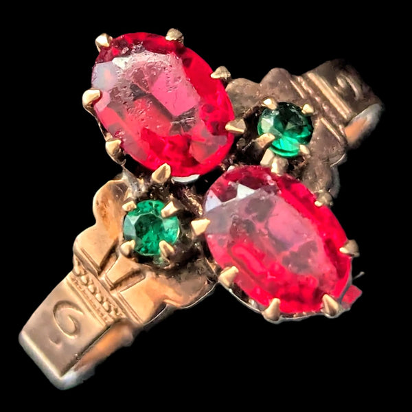 HEINTZ BROS Antique 10k Yellow Gold Paste Gemstone Ring Estate Early 1900s  HB Star maker's mark 1900s