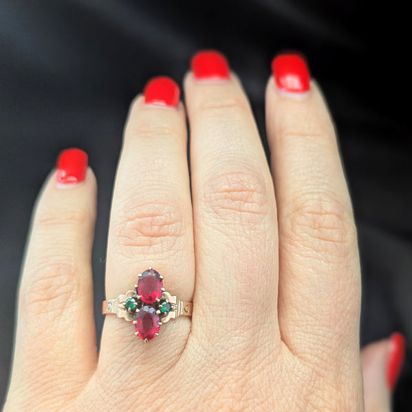 HEINTZ BROS Antique 10k Yellow Gold Paste Gemstone Ring Estate Early 1900s  HB Star maker's mark 