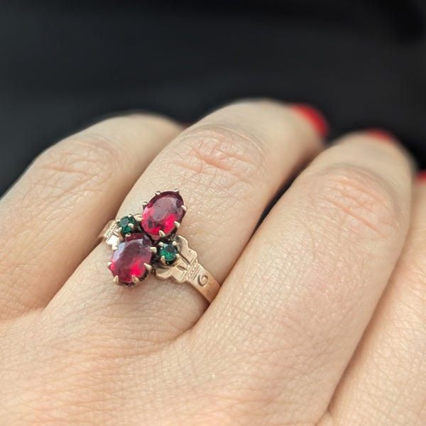 HEINTZ BROS Antique 10k Yellow Gold Paste Gemstone Ring Estate Early 1900s  HB Star maker's mark 