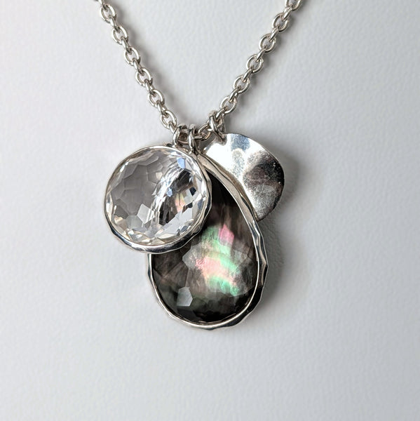 IPPOLITA Rock Candy Sterling Silver Triple Charm Necklace – Black Shell & Quartz white background