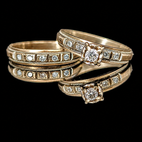 set of bridal rings vintage diamond yellow gold