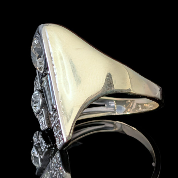 1940s Old European Cut Diamonds 14k Gold Platinum Cocktail Ring Vintage Retro 