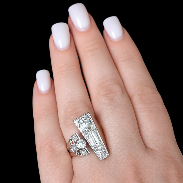 1940s Old European Cut Diamonds 14k Gold Platinum Cocktail Ring Vintage Retro 