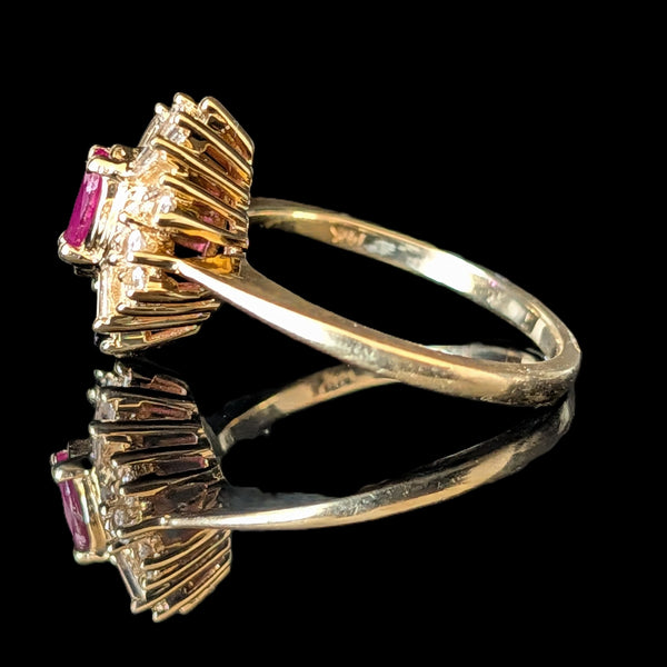 Vintage Ruby Diamonds 14k Yellow Gold Ballerina Ring Baguette Retro Estate 