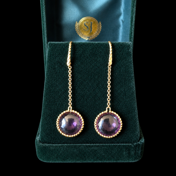 ROBERTO COIN Ipanema Amethyst 18k Yellow Gold Drop Earrings 2.25" Long Estate
