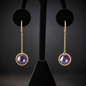 ROBERTO COIN Ipanema Amethyst 18k Yellow Gold Drop Earrings 2.25" Long Estate