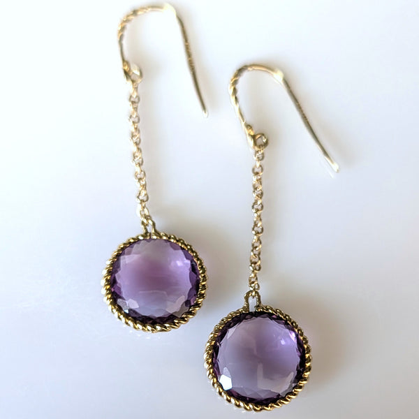 ROBERTO COIN Ipanema Amethyst 18k Yellow Gold Drop Earrings 2.25" Long Estate