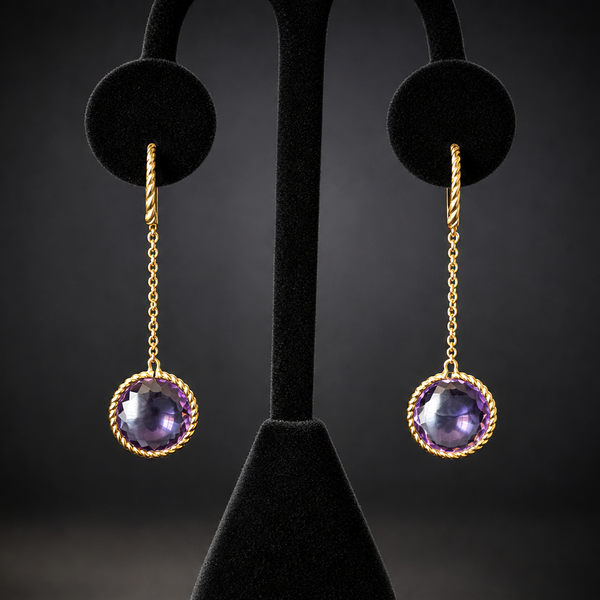 ROBERTO COIN Ipanema Amethyst 18k Yellow Gold Drop Earrings 2.25" Long Estate