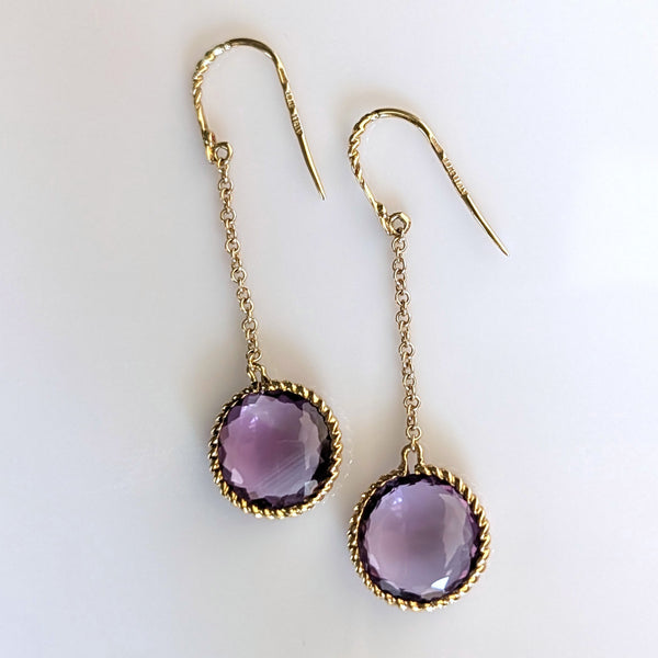 ROBERTO COIN Ipanema Amethyst 18k Yellow Gold Drop Earrings 2.25" Long Estate