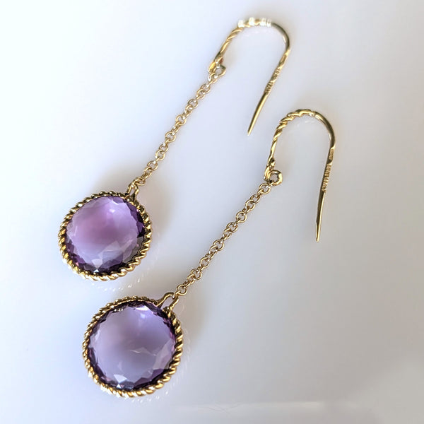ROBERTO COIN Ipanema Amethyst 18k Yellow Gold Drop Earrings 2.25" Long Estate
