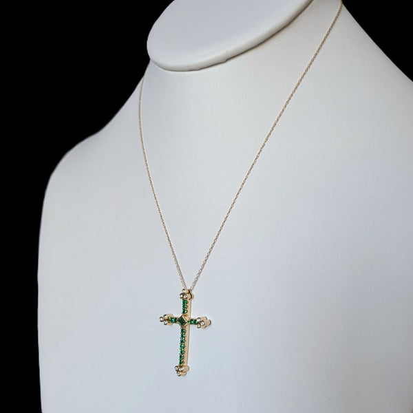 Kingston - Vintage Emerald Diamond 14k Yellow Gold Cross by Bita