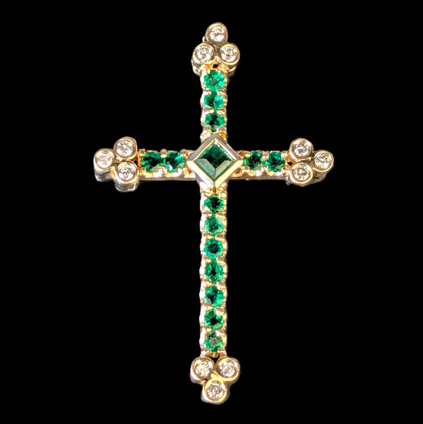Kingston - Vintage Emerald Diamond 14k Yellow Gold Cross by Bita
