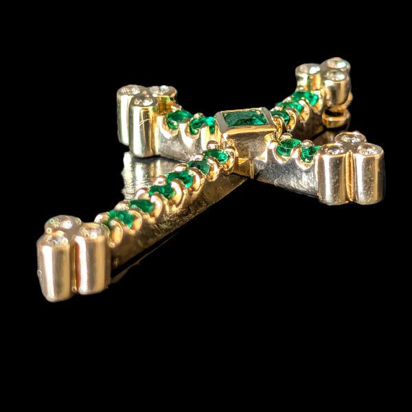 Kingston - Vintage Emerald Diamond 14k Yellow Gold Cross by Bita