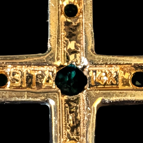 Kingston - Vintage Emerald Diamond 14k Yellow Gold Cross by Bita