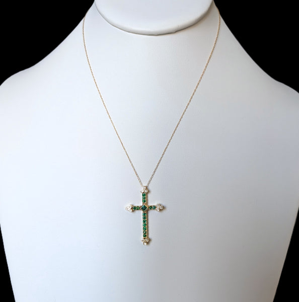 Kingston - Vintage Emerald Diamond 14k Yellow Gold Cross by Bita