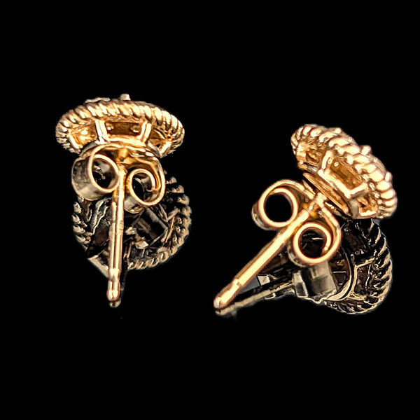 Vintage Diamond Cluster 14k Yellow Gold Stud Earrings Rope Detailing Estate Gift