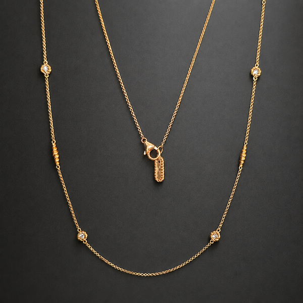 ROBERTO COIN Barocco 36" 18K Rose Gold Bezel Diamond & Barrel Station Necklace