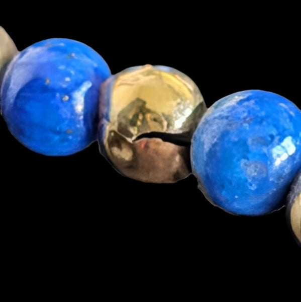 Vintage Lapis Lazuli 14k Yellow Gold Beaded Necklace Estate Jewelry Retro Gift