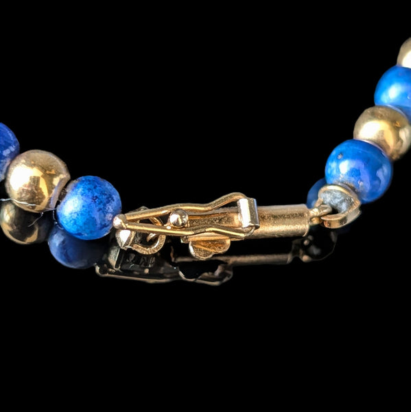 Vintage Lapis Lazuli 14k Yellow Gold Beaded Necklace Estate Jewelry Retro Gift