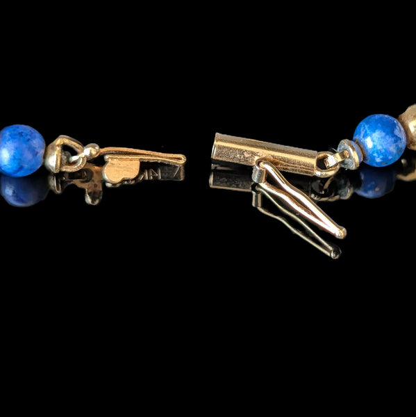 Vintage Lapis Lazuli 14k Yellow Gold Beaded Necklace Estate Jewelry Retro Gift