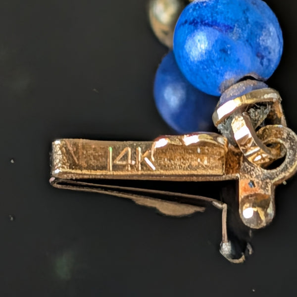 Vintage Lapis Lazuli 14k Yellow Gold Beaded Necklace Estate Jewelry Retro Gift hallmark