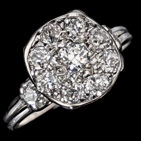 Vintage Old European Cut Diamonds 12k-14k White Gold Cluster Cocktail Ring Gift