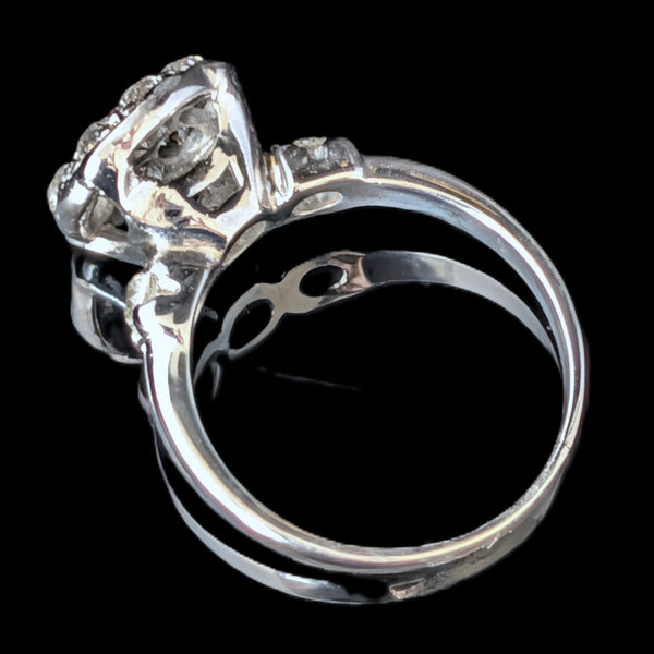 Vintage Old European Cut Diamonds 12k-14k White Gold Cluster Cocktail Ring Gift