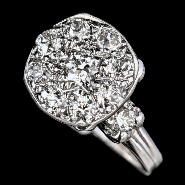 Vintage Old European Cut Diamonds 12k-14k White Gold Cluster Cocktail Ring Gift