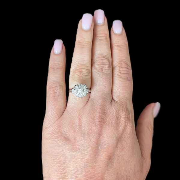 Vintage Old European Cut Diamonds 12k-14k White Gold Cluster Cocktail Ring Gift