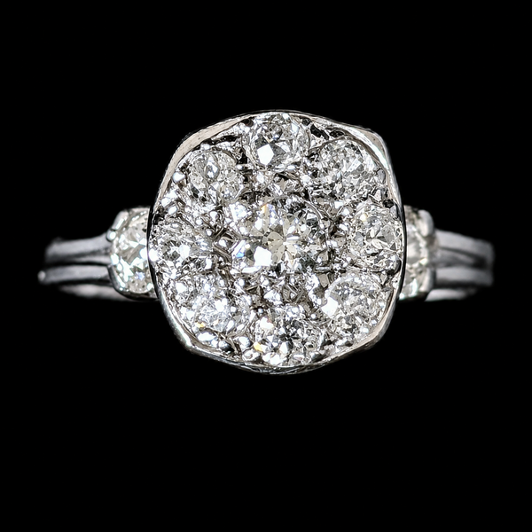 Vintage Old European Cut Diamonds 12k-14k White Gold Cluster Cocktail Ring Gift