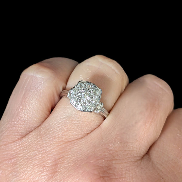 Vintage Old European Cut Diamonds 12k-14k White Gold Cluster Cocktail Ring Gift
