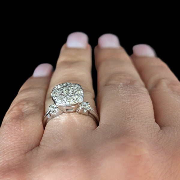 Vintage Old European Cut Diamonds 12k-14k White Gold Cluster Cocktail Ring Gift