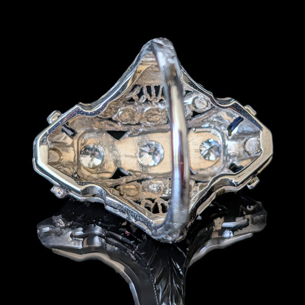1920s Art Deco Old European Cut Diamonds 14-18k White Gold Cocktail Ring Antique