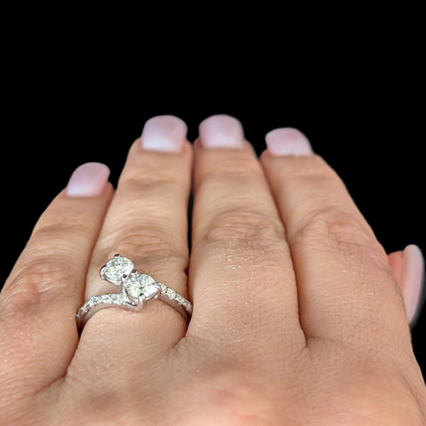 Estate Diamonds 14k White Gold Bypass Two Stone Ring Toi At Moi Anniversary Gift
