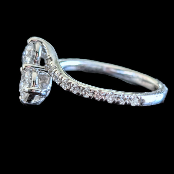 Estate Diamonds 14k White Gold Bypass Two Stone Ring Toi At Moi Anniversary Gift