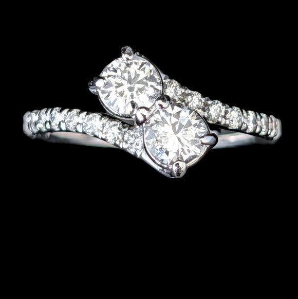 Estate Diamonds 14k White Gold Bypass Two Stone Ring Toi At Moi Anniversary Gift