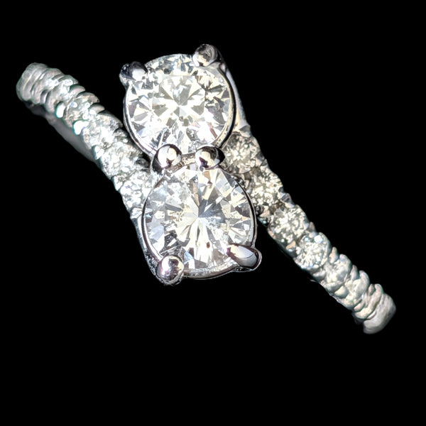 Estate Diamonds 14k White Gold Bypass Two Stone Ring Toi At Moi Anniversary Gift