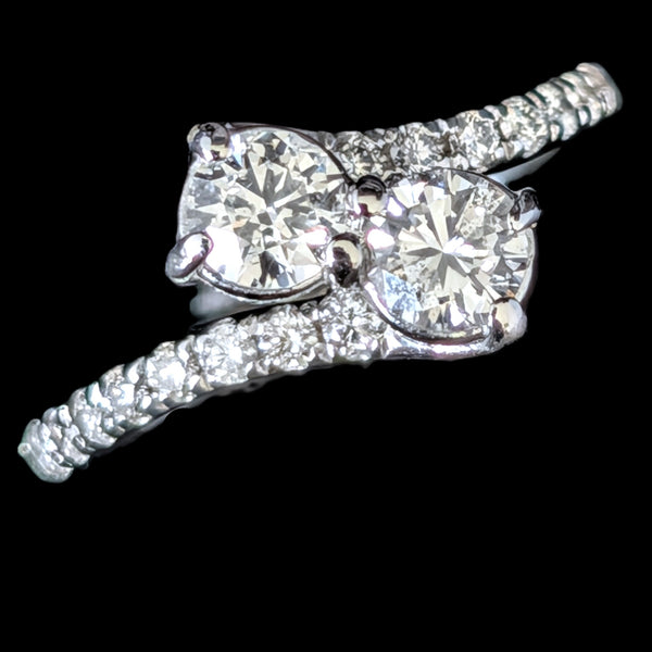 Estate Diamonds 14k White Gold Bypass Two Stone Ring Toi At Moi Anniversary Gift