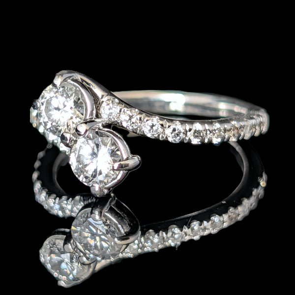 Estate Diamonds 14k White Gold Bypass Two Stone Ring Toi At Moi Anniversary Gift
