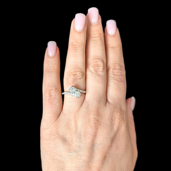 Estate Diamonds 14k White Gold Bypass Two Stone Ring Toi At Moi Anniversary Gift