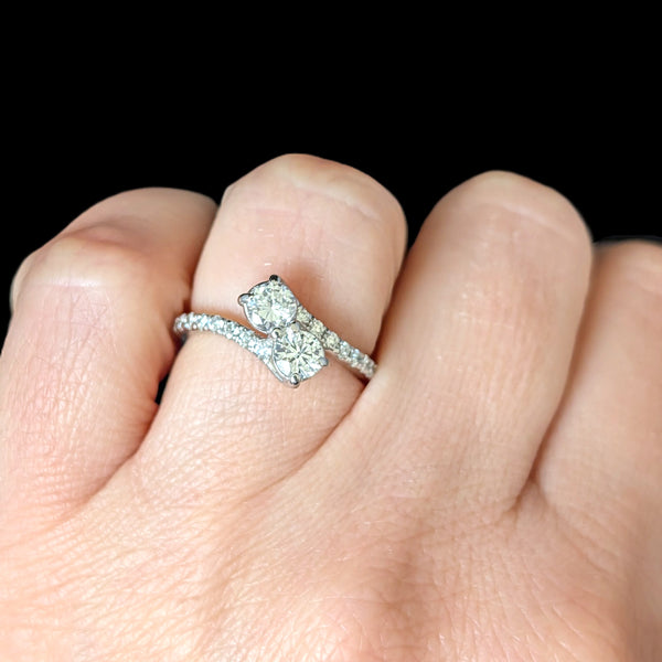 Estate Diamonds 14k White Gold Bypass Two Stone Ring Toi At Moi Anniversary Gift